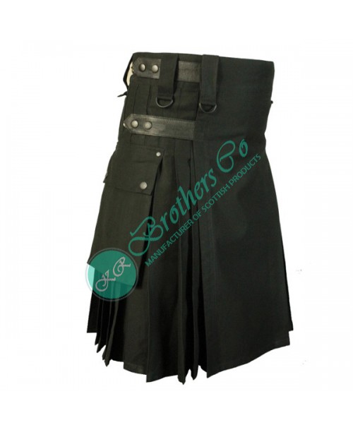 Black Adjustable Leather Straps Kilt